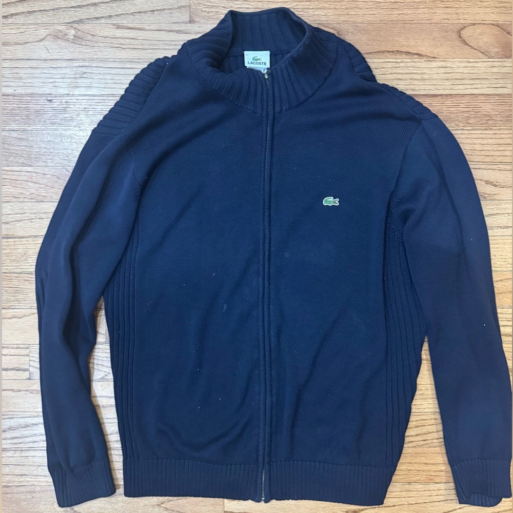 Lacoste Men's 100% Cotton Dark Blue Zip-Up Sweater Jacket Size 6 (XL)